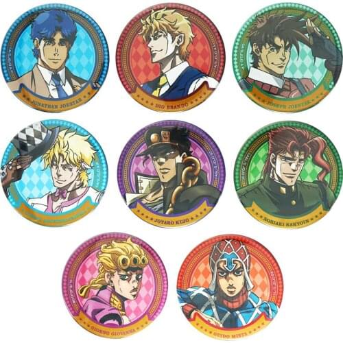 COSSUN JoJos Bizarre Adventure Anime Jotaro Kujo Jonathan Joestar Joseph Giorno Giovanna Guido Mista Dio Brando Metal Badge Pins