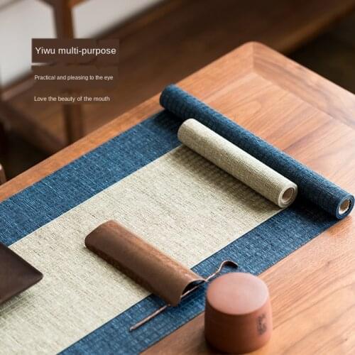 Cotton Linen Tea Mat Tea Table Runner Waterproof Table Mat Household Hand-Woven Tea Cloth Tea Mat Zen Tea Plate Mat Tea Napkin