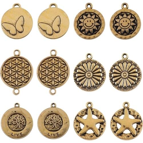 Round Zinc Alloy Beads For Jewelry Making 10pcs Star Flower Smile Metal Pendants Earrings Necklace Charms DIY Craft Accessories