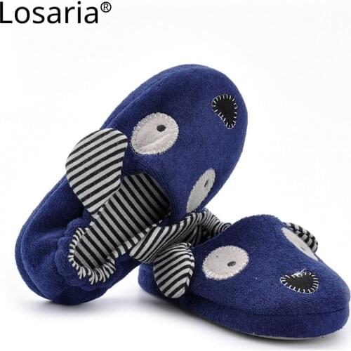 Losaria Kids Boys Winter Slippers Children Shoes Fur Fashionable Dog Pattern Striped Anti-slip Soft Bootom Warm Floor Flip Flop