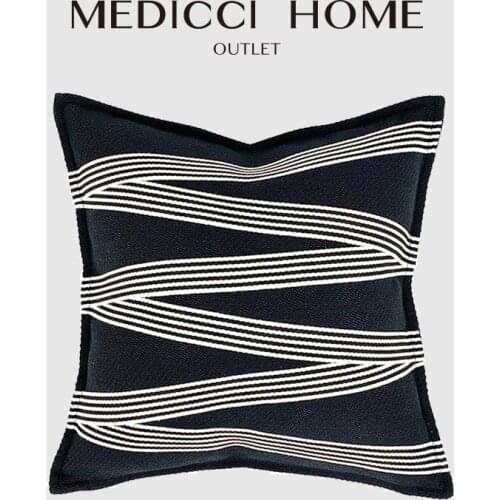 Medicci Home Cushion Cover Black And White Modern Minimalist Luxury Geometric Jacquard Blend Fabric Pillow Case Sofa Chair Decor