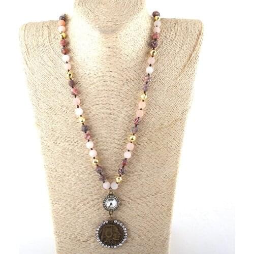 MOODPC Fashion Bohemian Tribal Jewelry Stone Long Knotted Chain Crystal Links Round Buffalo Pendant Necklaces Dropship