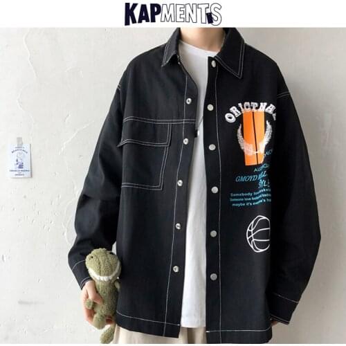 KAPMENTS Men Streetwear Pockets Printed Casual Shirts 2020 Man Japan Style Harajuku Kpop Shirt Couple Korean Oversized Clothing