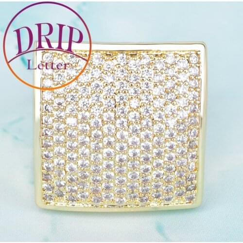 Square Zircon Ring Gold Color Bling Fashion For Men Hip Hop Copper Jwelry