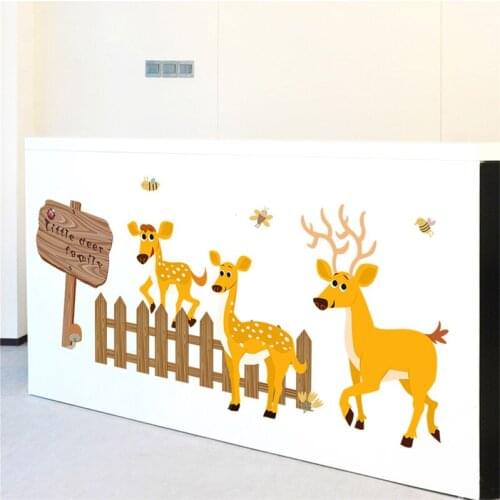 Deers Family Fence Wall Stickers For Kis Room Baseboard Bedroom Decoration Cartoon Animals Mural Art Diy Nursey Home Decals