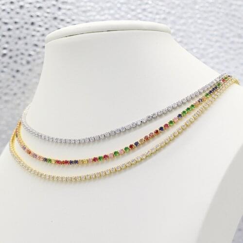 Non-Fading Gold Filled Copper Rainbow Crystal Women Choker Necklaces Statement Charm Femme Chain Jewelry Kpop Collare Gift