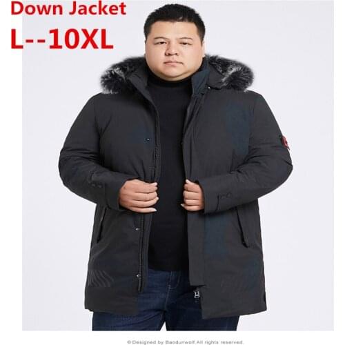 New 10XL 9XL 8XL 4XL Winter Thick Warm Fashion Patchwork Mens Fur collar Hooded Men White duck down jacket