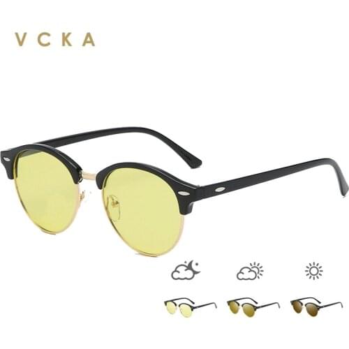 VCKA Round Discoloration Sunglasses Classic Polarized Men Women Night vision Eyewear Driving Sun Glasses Goggle Gafas De Sol