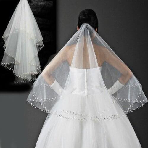 Single layer hand beaded veil bride wedding dresses wholesale bridal short veil