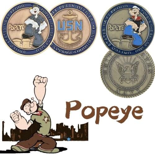 Popeye Bronze Plated Challenge Coin United States Navy Proud Metal Coins Collectibles Sailor Man Commemorative Coin