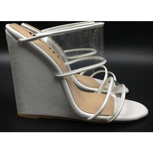 Womens Shoes Wedges Heels Sandals Round Toe PVC Slipper Summer Comfortable Mules Casual Slip On Black White Aimirlly