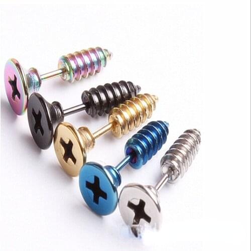 1PCS Korea Tide Vacuum Plating Titanium Steel Screw Earrings Korean Style Unisex Personality Hip Hop Earrings