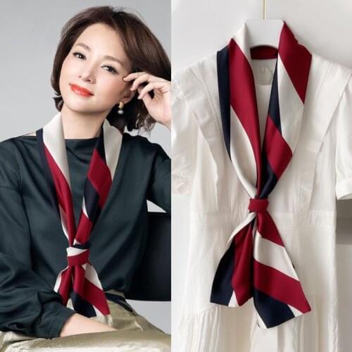 HOT Japanese Scarf Designer Narrow Small Long Imitation Silk Tie Womens Scarfs Double Sided Neck Silk Fashionable Hair Scarf