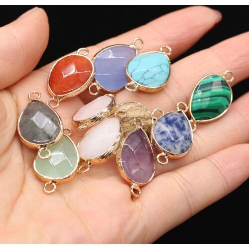 Natural Stone Two-hole connector Exquisite Charms Drop shape Pendant For Jewelry Making DIY Necklace Bracelet Accessory