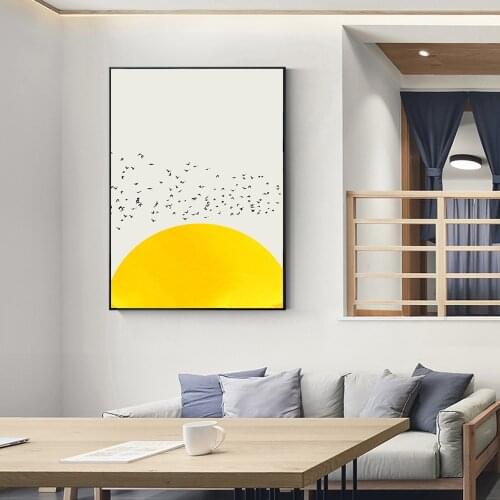 Thousands Of Birds Poster For Kid Room Wall Art White And Yellow Color Animal Canvas Prints Bird Decorative Picture Cuadros