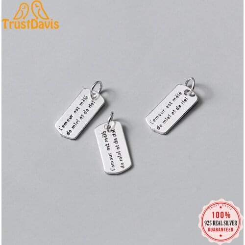 TrustDavis Real 925 Sterling Silver Fashion Sweet Geometric Rectangle Charm Pendant Handmade Accessories Jewelry Wholesale DZ413
