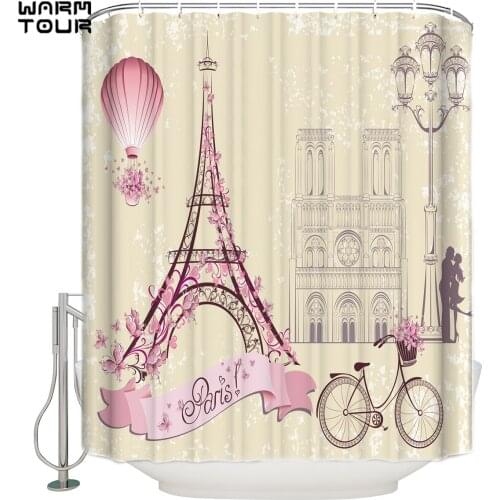 WARMTOUR Shower Curtain French Paris Tower Waterproof Shower Curtain Bathroom Decor