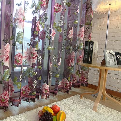 2 colors New classical Polyester curtain peony flowers window screening customize finished products tulle curtains decoration