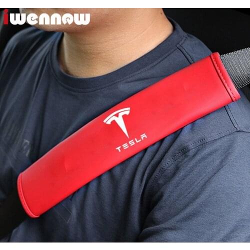 2pcs Car Seat Belt Cover For Tesla Model 3 S X Y PU Leather Shoulder Protection Pads Safety Belt Case Styling Auto Accessories