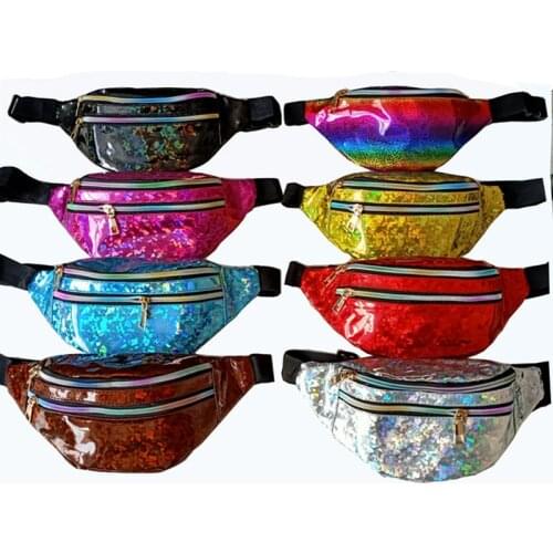Women Holographic Laser Fanny Pack Shiny Waist Hip Bum Bag Waterproof Ladies Fashion Adjustable Belt Bag Sports Travel Party