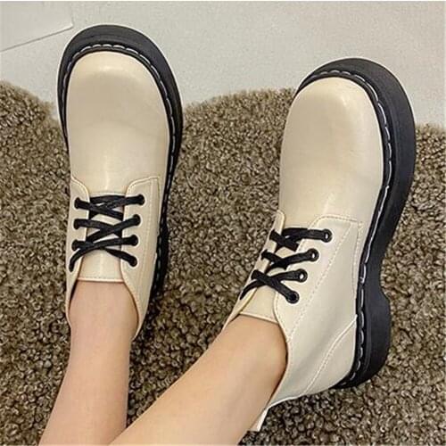 Women Fashion Ankle Boots Black Soft Leather 2021 Autumn Lace Up Motorcycle Non-Slip Waterproof Shoes Female Platform Booties