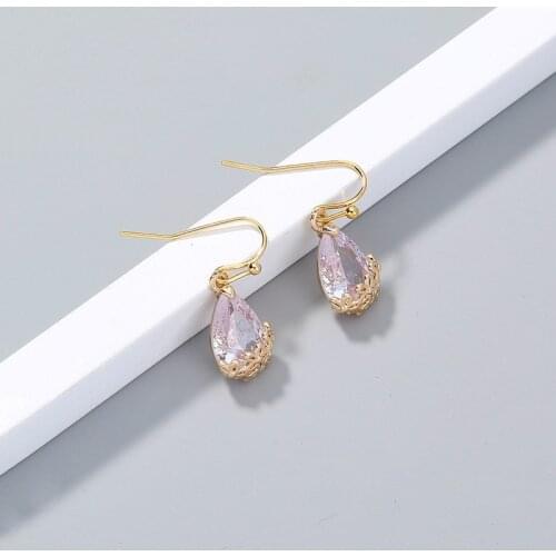 Origin Summer Fashion Purple Clear Zirconia Water Drop Dangle Earrings for Women Metal Hanging Earrings Jewelry Pendientes