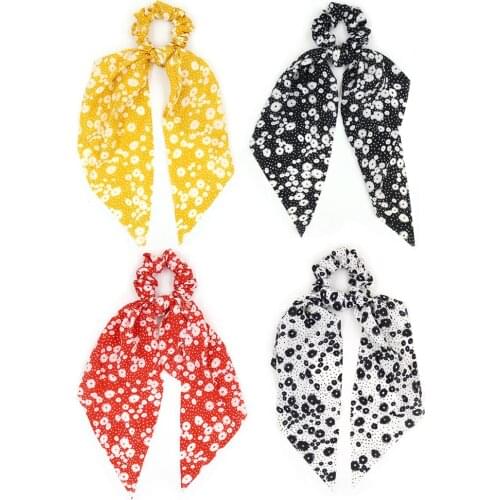 Furling Girl 1 PC Fashion Floral Print Scrunchie Knoted Streamers Hair Ties Elegant Women Ponytail Hair Rope Hair Accessories