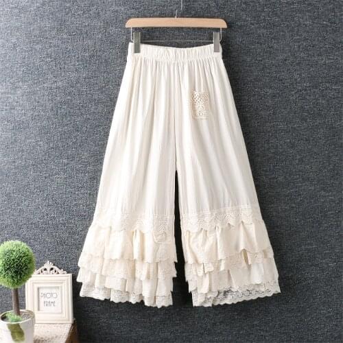 2021 Japan Style Mori Girl Solid Color Cotton Lace Pants 2021 New Summer Loose Casual Women Cropped trousers
