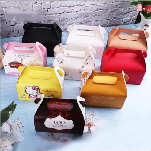 5pcs Cartoon Handle Cake Box Kraft Paper Cardboard Gift Box Packaging For Cupcake/Candy/Dessert Party Favor Wedding Box