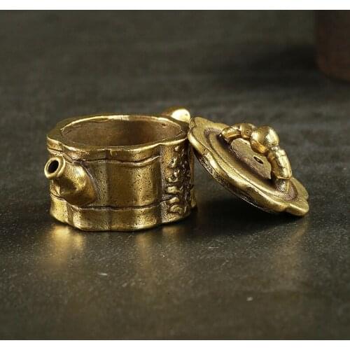 Antique Handmade Pure Brass Tea pot craft DIY table ornament TV cabinet Miniature desktop decoration accessories a3147