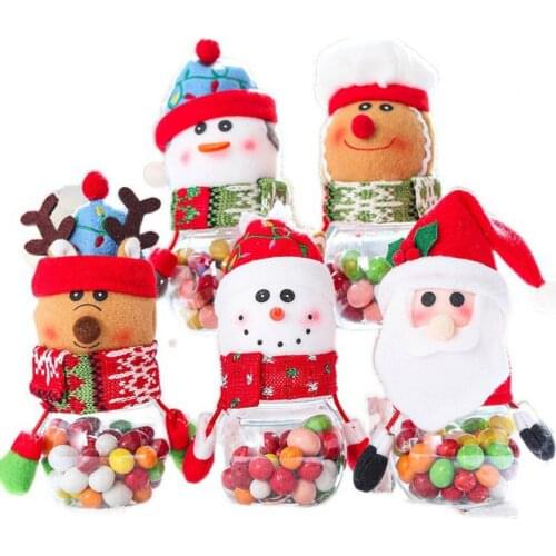 Candy Jar Plastic Transparent Christmas Gifts Bag Santa Elk Snowman Candy Storage Bottle for Kids Christmas candy jar