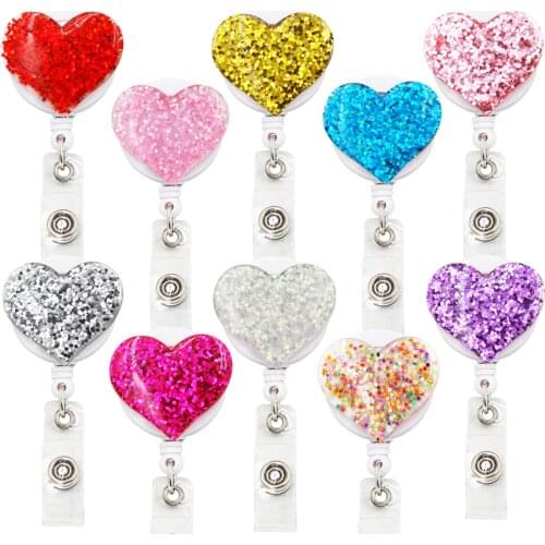 Idclip 10 Pcs Bling Love Heart Retractable Badge Holder Badge Clips for Nurse ID Badge Reel with Alligator Clip