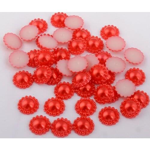 BOLIAO DIY 40Pcs 12*12 mm( 0.47*0.47 in ) AB Half Round Shape Red Resin Flat Back Scrapbook Glue On Home Decoration No Hole