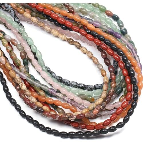 Natural Stone Beads Rice Shape Semi-precious Stones Beads for Jewelry Making DIY Bracelet Necklace Accessories Size 4x6mm