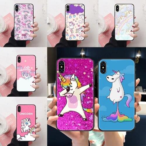 Rainbow Unicorn Cute Cartoon pink Phone Case For iphone 5 5S SE 2 6 6S 7 8 11 12 Mini Plus X XS XR Pro Max black pretty prime