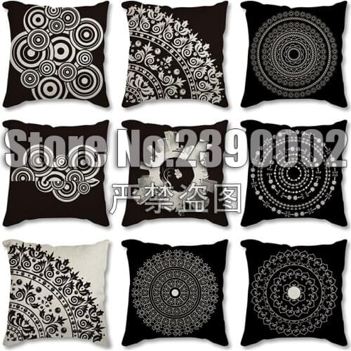 Black Cushion Cover 45*45cm Polyester Geometric Pillow Cover Decorative Pillows Home Decor Flowers Pattern Throw Pillowcase