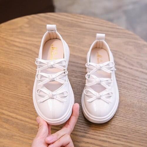 Girls Leather Shoes 2021 New Girl Baby Hollow Out Bowknot Princess Shoes Soft Non-slip Vintage Single Shoes E434
