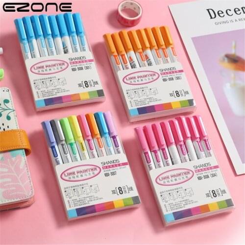 EZONE 4/8/12 Colors Double Line Pen Set Metallic Color Magic Highlighter Marker Pen For Art Painting Writing School Supplies