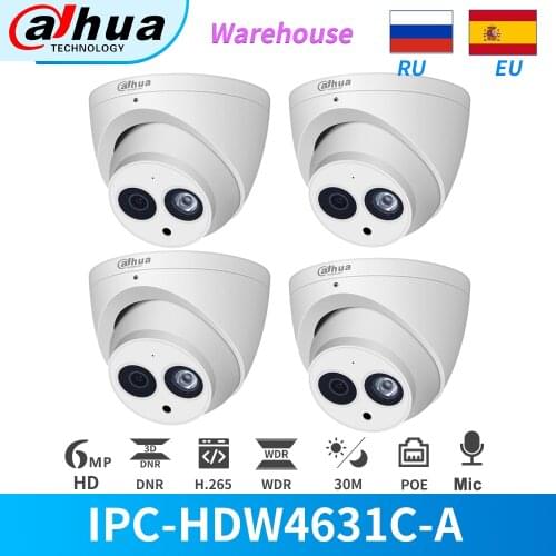 Dahua IP Camera 6MP Built-in MIC IPC-HDW4631C-A PoE Metal Case Mini Dome Cameras CCTV Security Baby Monitor Wholesale 4PCS/Lot