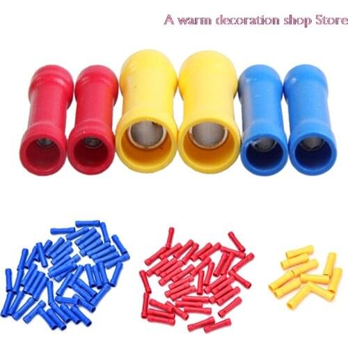 100pcs BV1 BV2 BV5 Assorted Insulated Straight Butt Connectors Electrical Crimp Wire Cable Terminals Set Red Blue Yellow