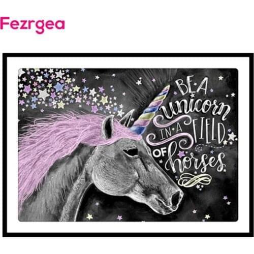 Fezrgea 5D DIY Diamond Painting Unicorn Kirin Full Square Cartoon Diamand Painting Cross Stitch Mosaic Unicorn Party Home Decor