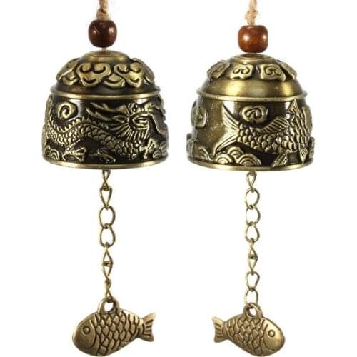 Wind Chime Chinese Traditional Vintage Dragon Fish Pattern Good Luck Home Balcony Garden Decor Wall Hanging Metal Wind Chime