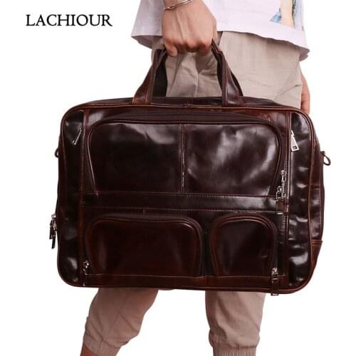 LACHIOUR Mens Briefcase Male Genuine Leather Bags Men Messenger Leather Laptop Bag Office Bag for Men Computer/Document Bags