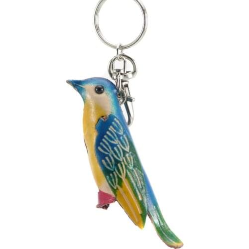 LosoDo Explosion Cute Key Cowhide Pendant Leather Car Creative Keychain Cartoon Gift fashion rainbow Bird Painted Handmade