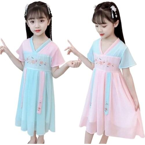 New retro Chinese style girls dress summer chiffon casual girl dress