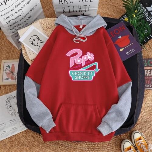 Fall Winter Women Contrast Color Splicing Sweatshirt Riverdale Pops Chock'lit Shoppe Print Letter Harajuku Korean Fleece Hoodie