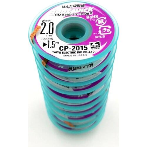 Pack of 10 pcs Japan GOOT CP-2015 Desoldering Wick with Braided Copper Wire and Non-chlorine Special Flux for PCBs ESD Safely
