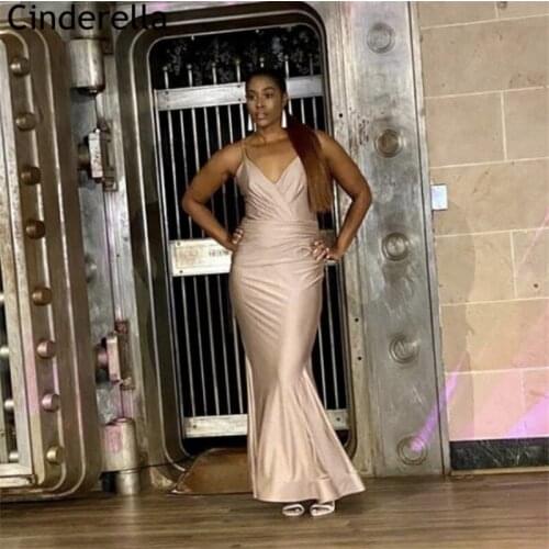 Bridesmaid Dresses V-Neck Spaghetti Straps Spandex Satin Mermaid Bridesmaid Dresses With Zipper Back Wedding Party Dresses