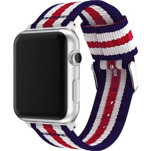 Stripe Woven Nylon Bracelet Strap for Apple Watch Band 42mm 38mm 40mm 44mm for iWatch SE 6 5 4 3 2 1 Durable Sport Loop Correa