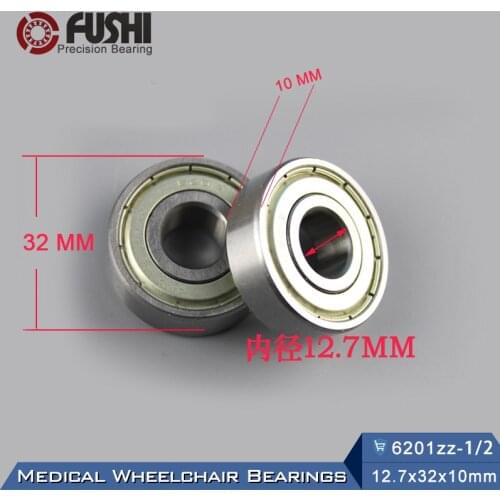 Wheelchair Rear Wheel Drum Bearing ID 1/2 inch ( 2 Pcs ) 12.7x32x10 mm Wheelchair Accessories 6201 ZZ Pressure Wheel Bearings